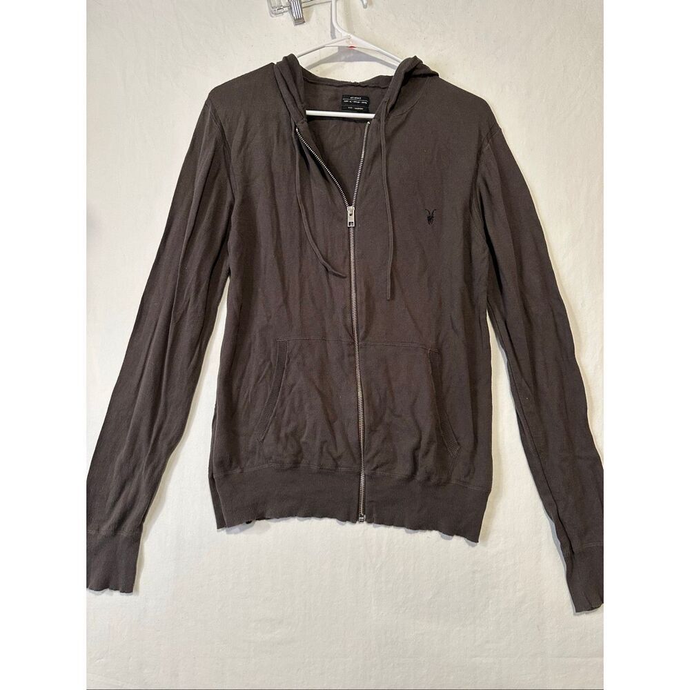 AllSaints Fritz Hoodie Full Zip Knit Sweatshirt Brown Lightweight Mens M - Picture 2 of 9